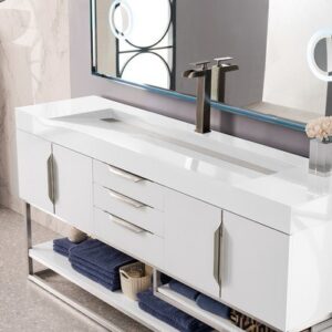 James Martin 388-V72S-GW-BN-DGG Columbia 72 Inch Single Vanity in Glossy White with Glossy Dark Gray Solid Surface Top