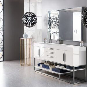 James Martin 388-V72S-GW-BN-DGG Columbia 72 Inch Single Vanity in Glossy White with Glossy Dark Gray Solid Surface Top