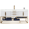 James Martin 388-V72S-GW-RG-GW Columbia 72 Inch Single Vanity in Glossy White, Radiant Gold with Glossy White Solid Surface Top