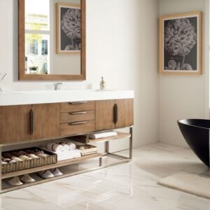 James Martin 388-V72S-LTO-BN-GW Columbia 72 Inch Single Vanity in Latte Oak with Glossy White Solid Surface Top