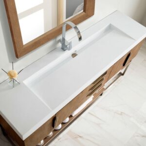 James Martin 388-V72S-LTO-BN-GW Columbia 72 Inch Single Vanity in Latte Oak with Glossy White Solid Surface Top