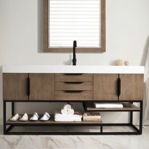 James Martin 388-V72S-LTO-MB-GW Columbia 72 1/2 Inch Single Vanity Cabinet with Glossy White Composite Top - Latte Oak