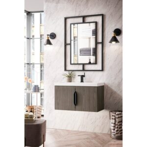 James Martin 388V31.5AGRWG Columbia 31.5 Inch Single Vanity Cabinet in Ash Gray with White Glossy Composite Countertop