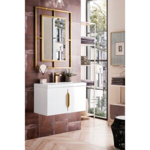 James Martin 388V31.5GWWG Columbia 31.5 Inch Single Vanity Cabinet in Glossy White with White Glossy Composite Countertop