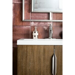 James Martin 388V31.5LTOBNKWG Columbia 31.5 Inch Single Vanity Cabinet in Latte Oak and Brushed Nickel with White Glossy Composite Countertop