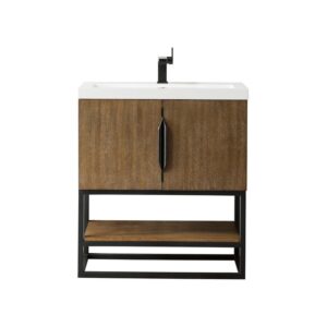 James Martin 388V31.5LTOMBKWG Columbia 31.5 Inch Single Vanity Cabinet in Latte Oak and Matte Black with White Glossy Composite Countertop