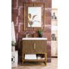 James Martin 388V31.5LTORGDWG Columbia 31.5 Inch Single Vanity Cabinet in Latte Oak and Radiant Gold with White Glossy Composite Countertop