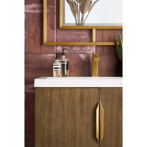 James Martin 388V31.5LTORGDWG Columbia 31.5 Inch Single Vanity Cabinet in Latte Oak and Radiant Gold with White Glossy Composite Countertop