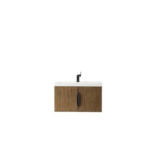 James Martin 388V31.5LTOWG Columbia 31.5 Inch Single Vanity Cabinet in Latte Oak with White Glossy Composite Countertop