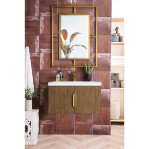 James Martin 388V31.5LTOWG Columbia 31.5 Inch Single Vanity Cabinet in Latte Oak with White Glossy Composite Countertop