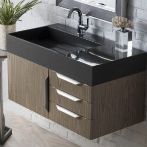 James Martin 389-V36-AGR-A-GW Mercer Island 36 Inch Single Vanity in Ash Gray with Glossy White Solid Surface Top