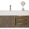 James Martin 389-V36-AGR-G-GW Mercer Island 36 Inch Single Vanity in Ash Gray, Radiant Gold with Glossy White Solid Surface Top