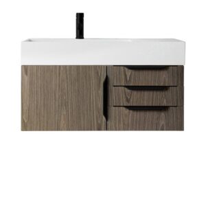 James Martin 389-V36-AGR-MB-GW Mercer Island 35 1/2 Inch Single Vanity Cabinet with Glossy White Composite Top - Ash Gray