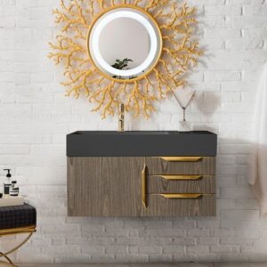 James Martin 389-V36-AGR-G Mercer Island 36 Inch Single Vanity in Ash Gray, Radiant Gold