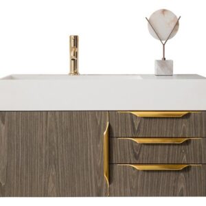 James Martin 389-V36-AGR-G Mercer Island 36 Inch Single Vanity in Ash Gray, Radiant Gold