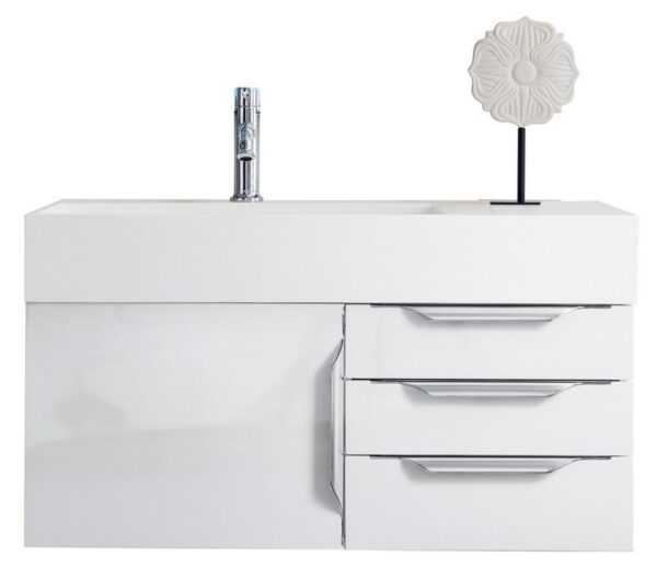 James Martin 389-V36-GW-A-GW Mercer Island 36 Inch Single Vanity in Glossy White with Glossy White Solid Surface Top