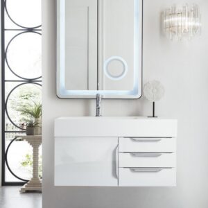 James Martin 389-V36-GW-A-GW Mercer Island 36 Inch Single Vanity in Glossy White with Glossy White Solid Surface Top