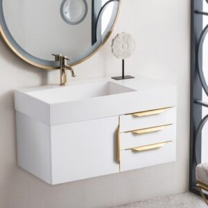 James Martin 389-V36-GW-G Mercer Island 36 Inch Single Vanity in Glossy White, Radiant Gold