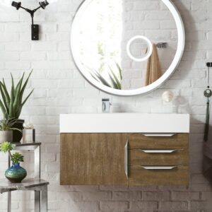 James Martin 389-V36-LTO-A-GW Mercer Island 36 Inch Single Vanity in Latte Oak with Glossy White Solid Surface Top