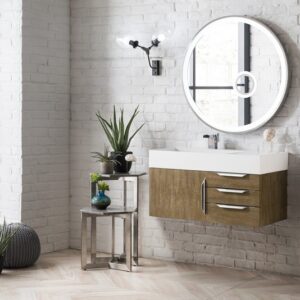 James Martin 389-V36-LTO-A-GW Mercer Island 36 Inch Single Vanity in Latte Oak with Glossy White Solid Surface Top