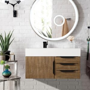 James Martin 389-V36-LTO-MB-GW Mercer Island 35 1/2 Inch Single Vanity Cabinet with Glossy White Composite Top - Latte Oak