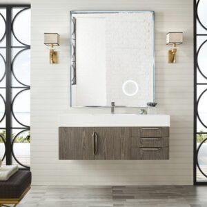 James Martin 389-V48-AGR-A-GW Mercer Island 48 Inch Single Vanity in Ash Gray with Glossy White Solid Surface Top