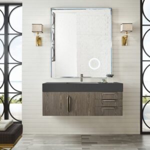 James Martin 389-V48-AGR-A-GW Mercer Island 48 Inch Single Vanity in Ash Gray with Glossy White Solid Surface Top