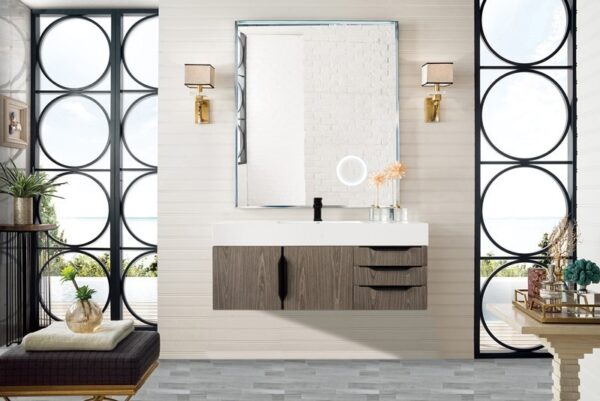 James Martin 389-V48-AGR-MB-GW Mercer Island 48 Inch Single Vanity Cabinet with Glossy White Composite Top - Ash Gray