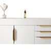 James Martin 389-V48-GW-G-DGG Mercer Island 48 Inch Single Vanity in Glossy White, Radiant Gold with Glossy Dark Gray Solid Surface Top