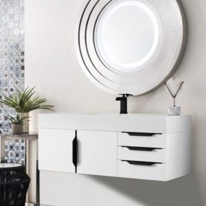 James Martin 389-V48-GW-MB-GW Mercer Island 48 Inch Single Vanity Cabinet with Glossy White Composite Top - Glossy White