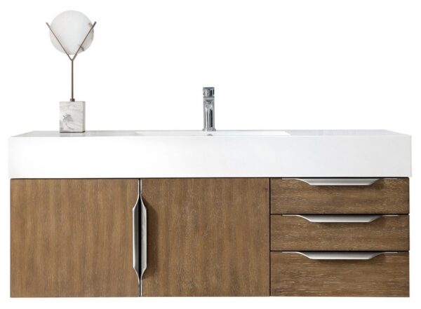 James Martin 389-V48-LTO-A-GW Mercer Island 48 Inch Single Vanity in Latte Oak with Glossy White Solid Surface Top