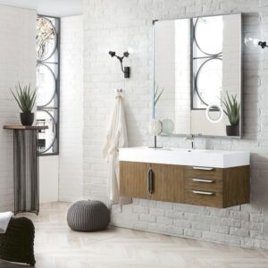 James Martin 389-V48-LTO-A-GW Mercer Island 48 Inch Single Vanity in Latte Oak with Glossy White Solid Surface Top