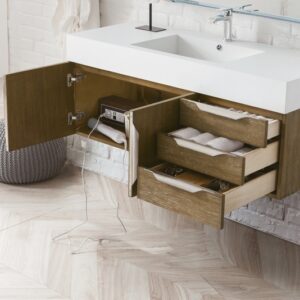 James Martin 389-V48-LTO-A-GW Mercer Island 48 Inch Single Vanity in Latte Oak with Glossy White Solid Surface Top