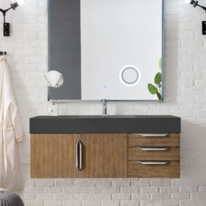 James Martin 389-V48-LTO-A-GW Mercer Island 48 Inch Single Vanity in Latte Oak with Glossy White Solid Surface Top