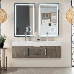 James Martin 389-V59D-AGR-A-DGG Mercer Island 59 Inch Double Vanity in Ash Gray with Glossy Dark Gray Solid Surface Top