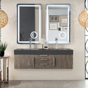 James Martin 389-V59D-AGR-A-DGG Mercer Island 59 Inch Double Vanity in Ash Gray with Glossy Dark Gray Solid Surface Top