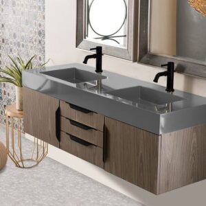 James Martin 389-V59D-AGR-MB-DGG Mercer Island 59 Inch Double Vanity Cabinet with Dusk Grey Glossy Composite Top - Ash Gray