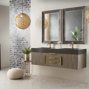 James Martin 389-V59D-AGR-G Mercer Island 59 Inch Double Vanity in Ash Gray, Radiant Gold