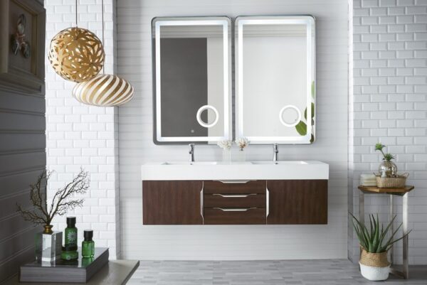 James Martin 389-V59D-CFO-A-GW Mercer Island 59 Inch Double Vanity in Coffee Oak with Glossy White Solid Surface Top