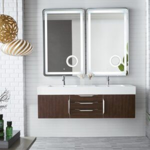 James Martin 389-V59D-CFO-A-GW Mercer Island 59 Inch Double Vanity in Coffee Oak with Glossy White Solid Surface Top