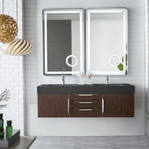 James Martin 389-V59D-CFO-A-DGG Mercer Island 59 Inch Double Vanity in Coffee Oak with Glossy Dark Gray Solid Surface Top