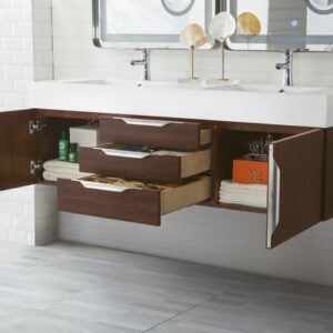 James Martin 389-V59D-CFO-A-DGG Mercer Island 59 Inch Double Vanity in Coffee Oak with Glossy Dark Gray Solid Surface Top