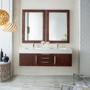 James Martin 389-V59D-CFO-A-DGG Mercer Island 59 Inch Double Vanity in Coffee Oak with Glossy Dark Gray Solid Surface Top