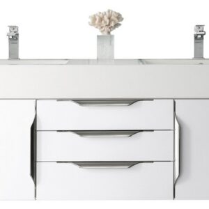 James Martin 389-V59D-GW-A-GW Mercer Island 59 Inch Double Vanity in Glossy White with Glossy White Solid Surface Top