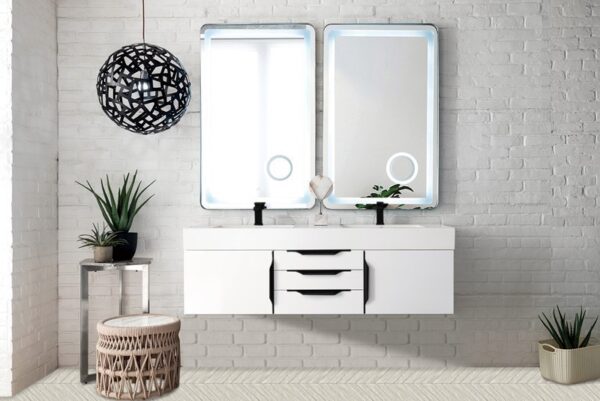 James Martin 389-V59D-GW-MB-GW Mercer Island 59 Inch Double Vanity Cabinet with Glossy White Composite Top - Glossy White