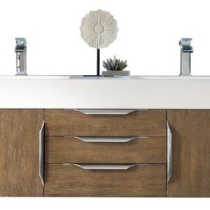 James Martin 389-V59D-LTO-A-GW Mercer Island 59 Inch Double Vanity in Latte Oak with Glossy White Solid Surface Top