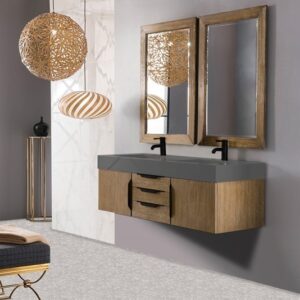 James Martin 389-V59D-LTO-MB-DGG Mercer Island 59 Inch Double Vanity Cabinet with Dusk Grey Glossy Composite Top - Latte Oak