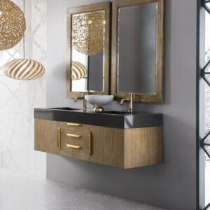 James Martin 389-V59D-LTO-G Mercer Island 59 Inch Double Vanity in Latte Oak, Radiant Gold