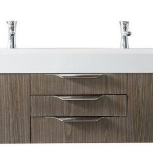 James Martin 389-V72D-AGR-A-GW Mercer Island 72 Inch Double Vanity in Ash Gray with Glossy White Solid Surface Top