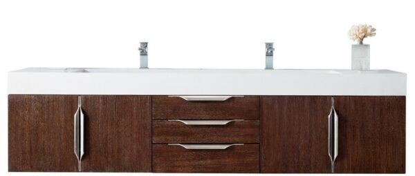 James Martin 389-V72D-CFO-A-GW Mercer Island 72 Inch Double Vanity in Coffee Oak with Glossy White Solid Surface Top